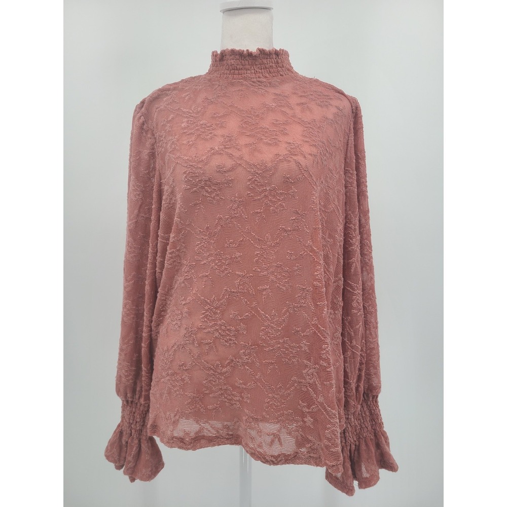 Fairy Romantic Ren Fair Mesh Top L Pink Floral Regency Coquette Badgley Mischka